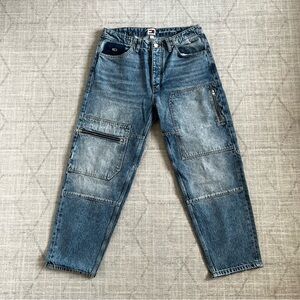 Tommy Hilfiger Blue Aiden Baggy Tapered Multi-pocket Zippered Denim Jeans 31x30